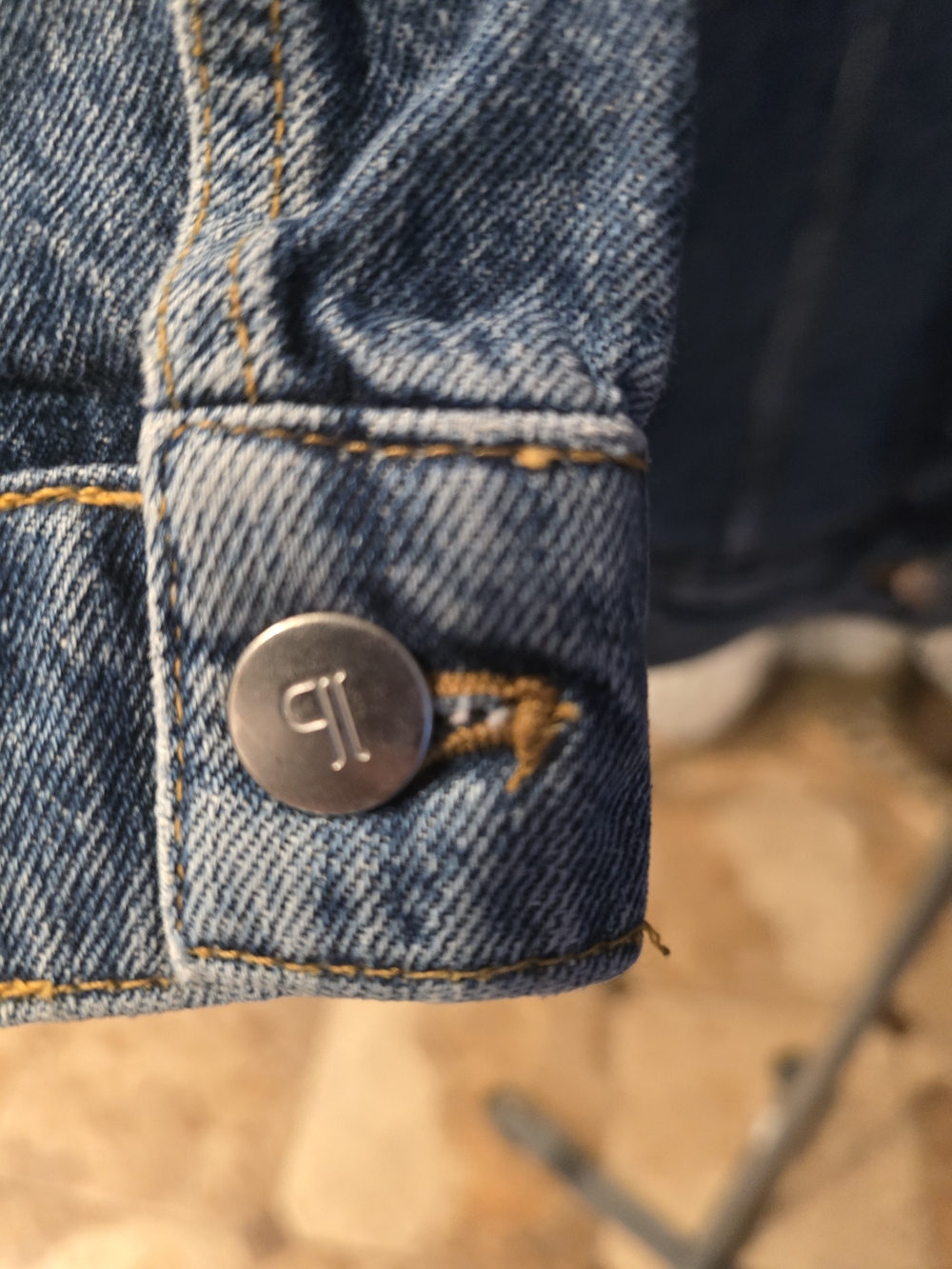 Pilcro Blue Denim Jacket with Brown Leather Collar - Picture 4 of 6